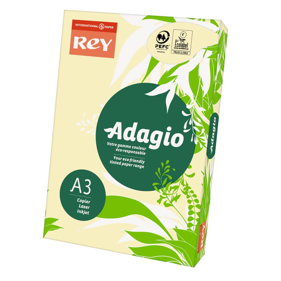 Carta colorata A3 International Paper Rey Adagio 160 g/m² giallo canarino 03 - Risma da 250 fogli - ADAGI160X484