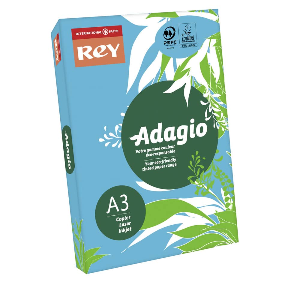 Carta colorata A3 International Paper Rey Adagio 80 g/m² blu intenso 51 - Risma da 500 fogli - ADAGI160X470