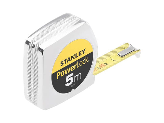 Flessometro STANLEY Powerlock 5 m x 19 mm - nastro in acciaio rivestito in Mylar - gancio per cintura - M33194