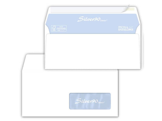 Buste con finestra Pigna Envelopes Silver90 Laser patella aperta 110x230 mm bianco conf. 500 - 0221541