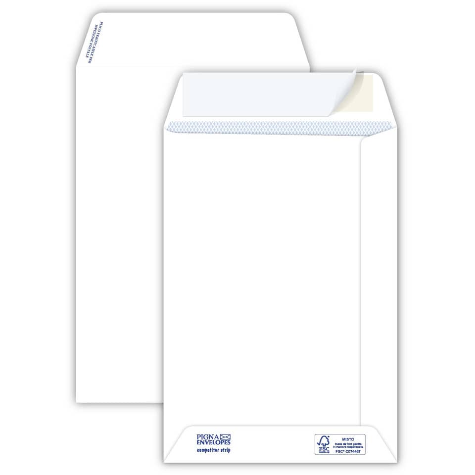 Buste a sacco bianche autoad. removibili Pigna Envelopes Competitor strip 100 g/m² 160x230 mm  conf. 500 pz - 0029516