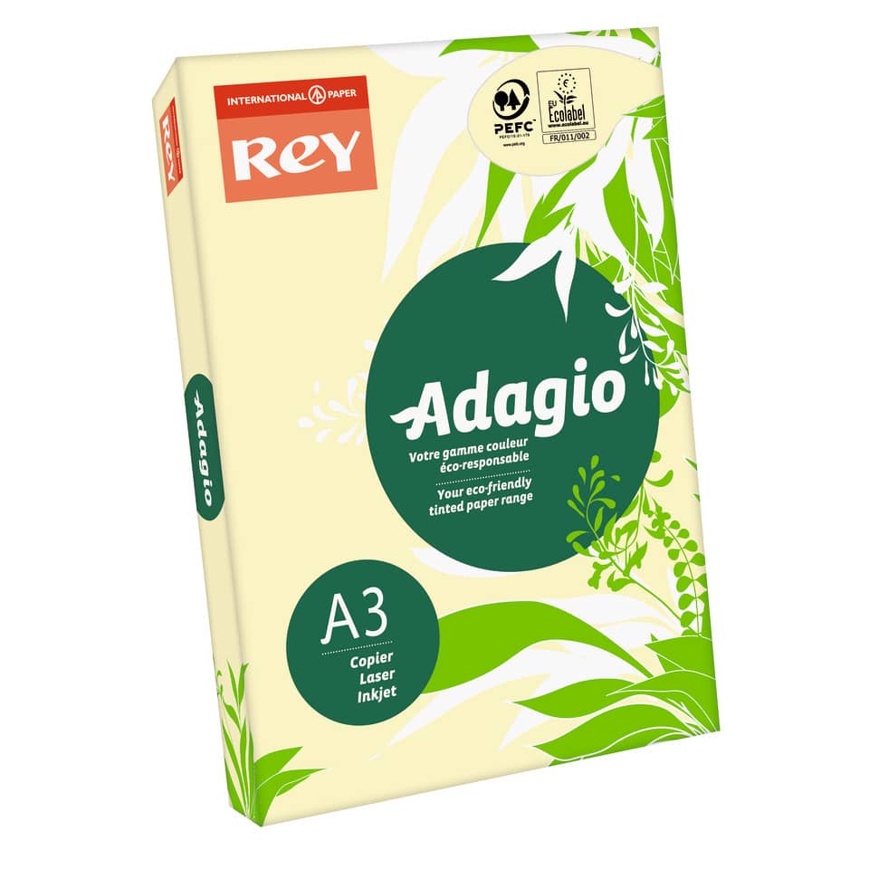 Carta colorata A3 International Paper Rey Adagio 80 g/m² giallo canarino 03 - Risma da 500 fogli - ADAGI080X660