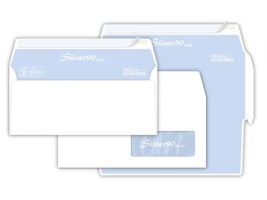 Buste con finestra Pigna Envelopes Silver90 90 g/m² 110x230 mm bianco conf. 500 - 0170578