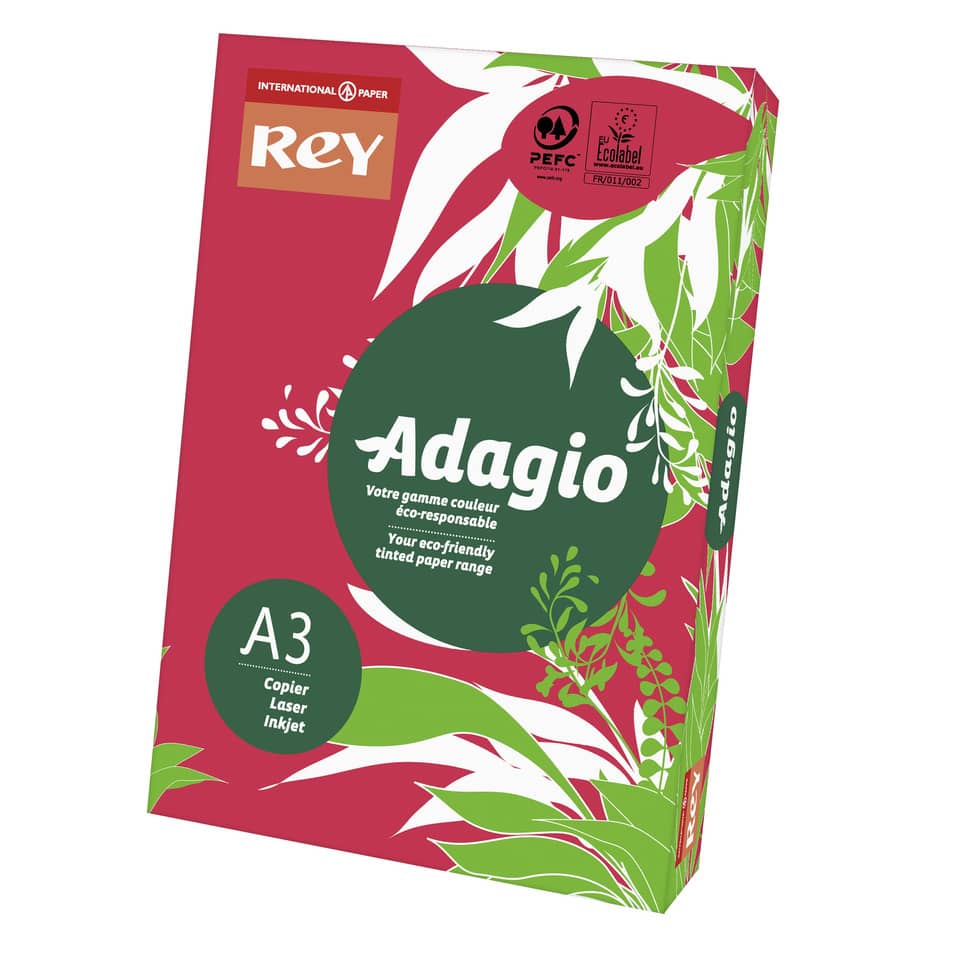 Carta colorata A3 International Paper Rey Adagio 80 g/m² rosso intenso 22 - Risma da 500 fogli - ADAGI080X678