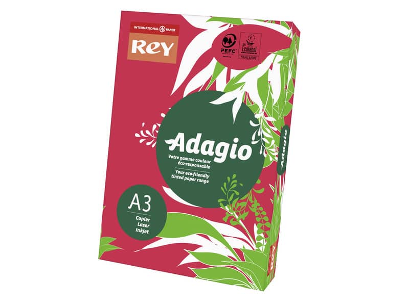 Carta colorata A3 International Paper Rey Adagio 80 g/m² rosso intenso 22 - Risma da 500 fogli - ADAGI080X678