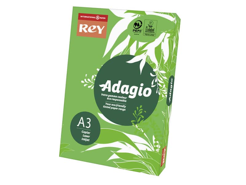 Carta colorata A3 International Paper Rey Adagio 160 g/m² verde intenso 52 - Risma da 250 fogli - ADAGI160X500