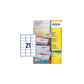 Etichette bianche per buste AVERY QuickDRY™ 63,5x38,1 mm - 21 et/foglio - stampanti inkjet - cf. 25 fogli J8160-25