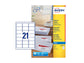 Etichette bianche per buste AVERY QuickDRY™ 63,5x38,1 mm - 21 et/foglio - stampanti inkjet - cf. 25 fogli J8160-25