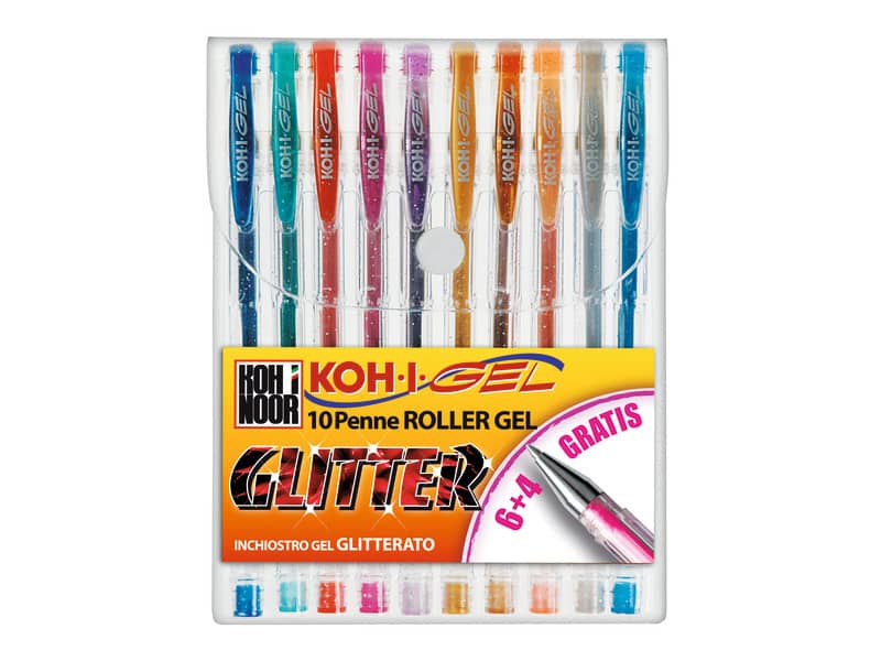 Penne gel KOH-I-NOOR assortiti 0,7mm con brillantini conf. da 10 - NAGP10S