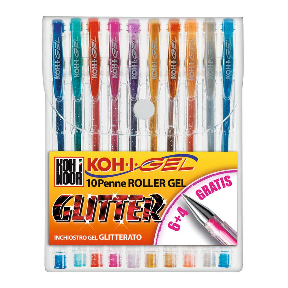 Penne gel KOH-I-NOOR assortiti 0,7mm con brillantini conf. da 10 - NAGP10S