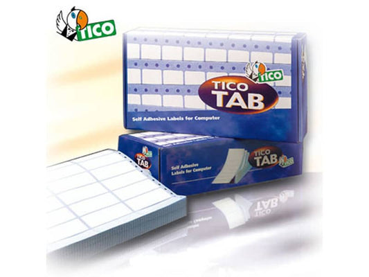 Etichette bianche a modulo continuo TICO Tab 1 corsia 89x36,2 mm - 8 et/foglio - 500 fogli - 4000 etichette - TAB1-0893