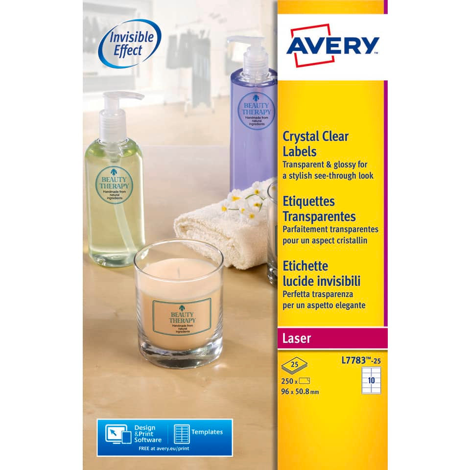 Etichette poliestere trasparenti lucide AVERY QuickPEEL™ 96x50,8 mm - 10 et/foglio - laser conf. 25 ff L7783-25