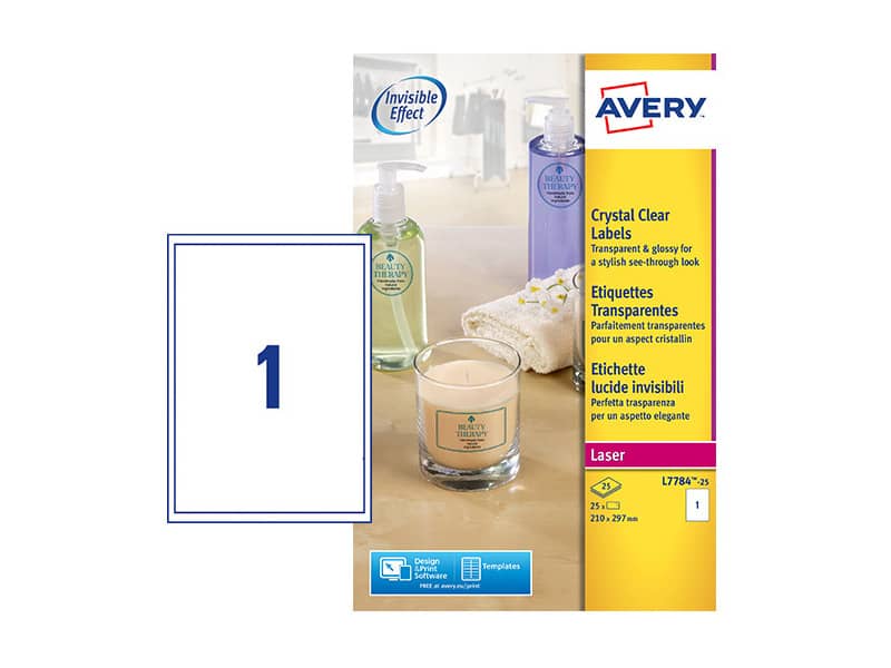 Etichette poliestere trasparenti lucide AVERY QuickPEEL™ 210x297 mm 25 fogli - L7784-25