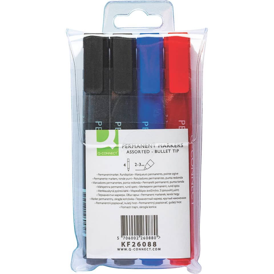 Marcatore permanente Q-Connect punta tonda 2-3 mm assortiti conf. da 4 - KF26088