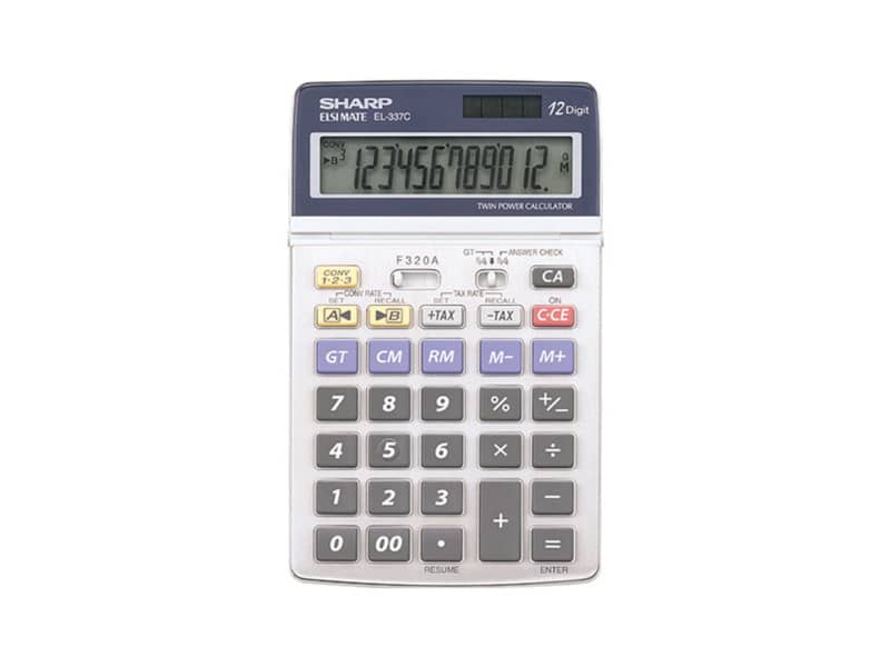 Calcolatrice da tavolo a energia solare SHARP con display LCD mobile a 12 cifre grigio - SH-EL337C