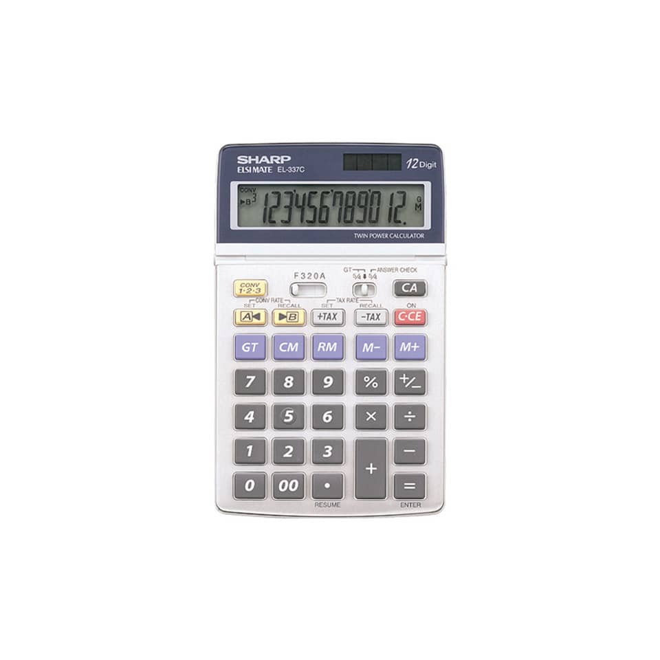 Calcolatrice da tavolo a energia solare SHARP con display LCD mobile a 12 cifre grigio - SH-EL337C