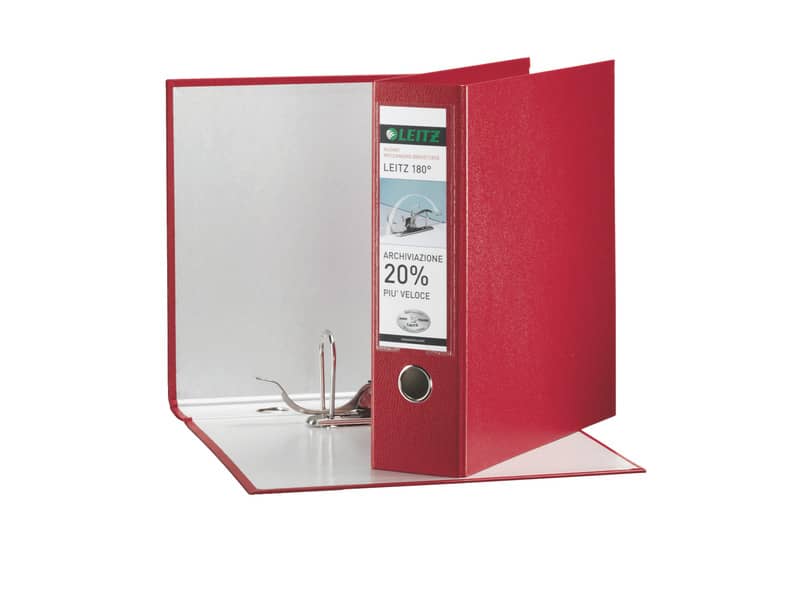 Registratore con custodia Leitz 180° protocollo dorso 8 cm cartone riverstito in polipropilene rosso - 390765160