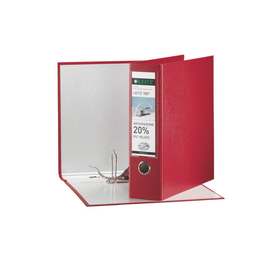 Registratore con custodia Leitz 180° protocollo dorso 8 cm cartone riverstito in polipropilene rosso - 390765160