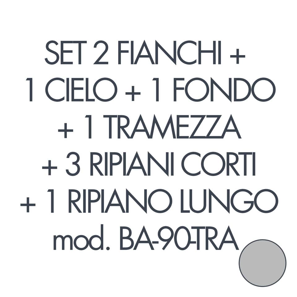 Set 2 fianchi+1 cielo+1 fondo+1 tramezza +3 piani corti+1 piano lungo per armadio Tecnical 2 BA-90-TRA grigio 805141163072