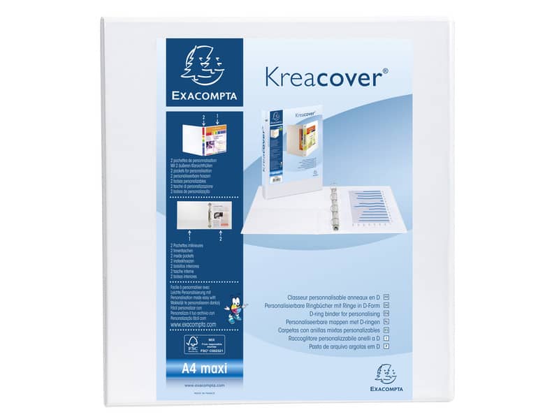 Raccoglitore personalizzabile Exacompta A4 maxi Kreacover® bianco 4 anelli a D 50 mm - 51944E