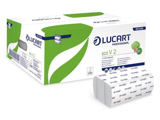 Asciugamani piegati a "V" 2 veli Lucart Eco V2 bianco 20 conf. da 192 pezzi - 863046