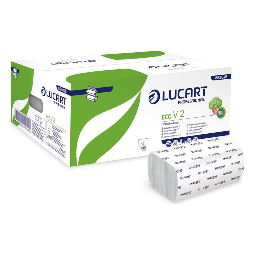 Asciugamani piegati a "V" 2 veli Lucart Eco V2 bianco 20 conf. da 192 pezzi - 863046