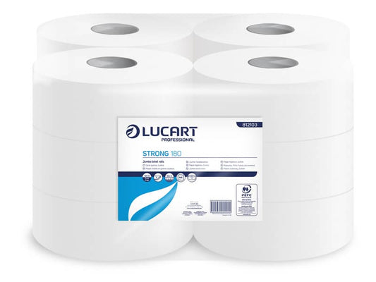 Carta igienica Lucart Strong 180 m mini jumbo 2 veli 12 rotoli da 486 strappi - 812103U