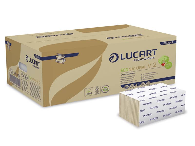 Asciugamani piegati a "V" Lucart EcoNatural V2 2 veli avana 20 conf. da 190 pezzi - 863044