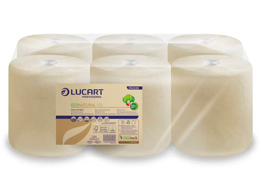 Asciugamani industriali multiuso 2 veli Lucart EcoNatural 135 m 2 veli avana 6 rotoli da 450 strappi - 852226A