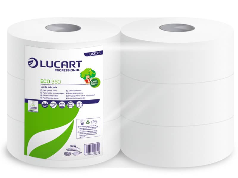 Carta igienica Lucart Eco 360 m jumbo 2 veli 6 rotoli da 973 strappi - 812173P