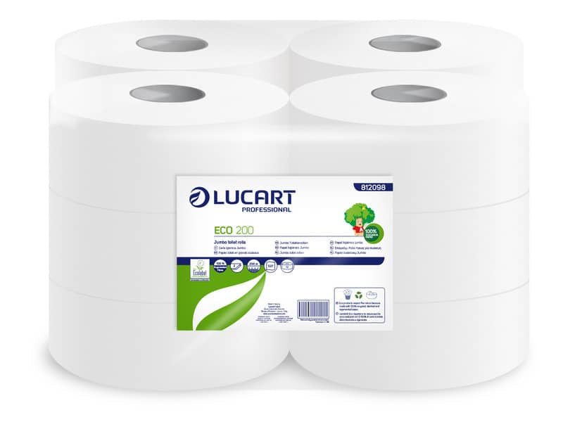 Carta igienica Lucart Eco 200 m mini jumbo 2 veli 12 rotoli da 527 strappi - 812098U