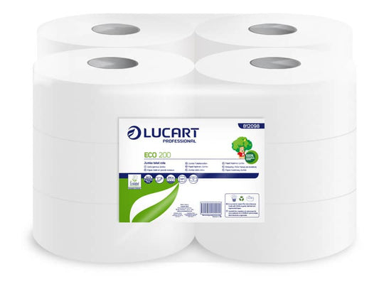 Carta igienica Lucart Eco 200 m mini jumbo 2 veli 12 rotoli da 527 strappi - 812098U