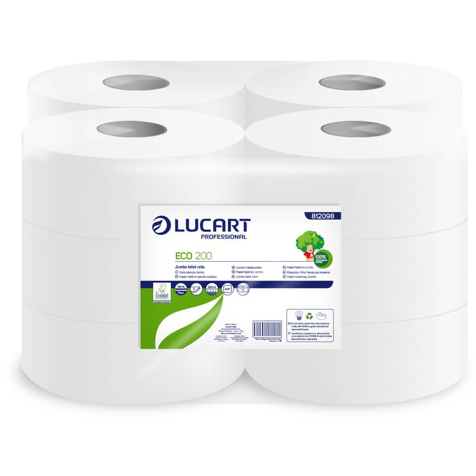 Carta igienica Lucart Eco 200 m mini jumbo 2 veli 12 rotoli da 527 strappi - 812098U