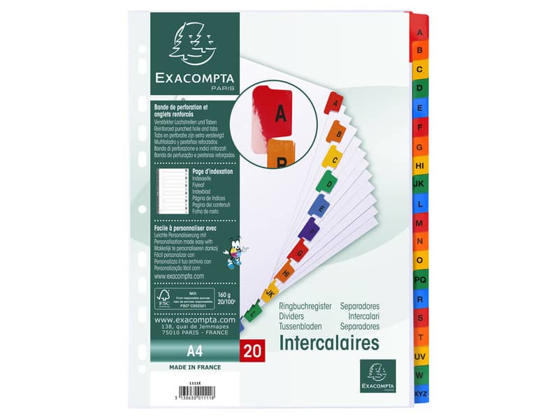 Intercalari stampati in digitale Exacompta Protect'o cartoncino A4 160g/mq 20 tasti AZ - 1111E