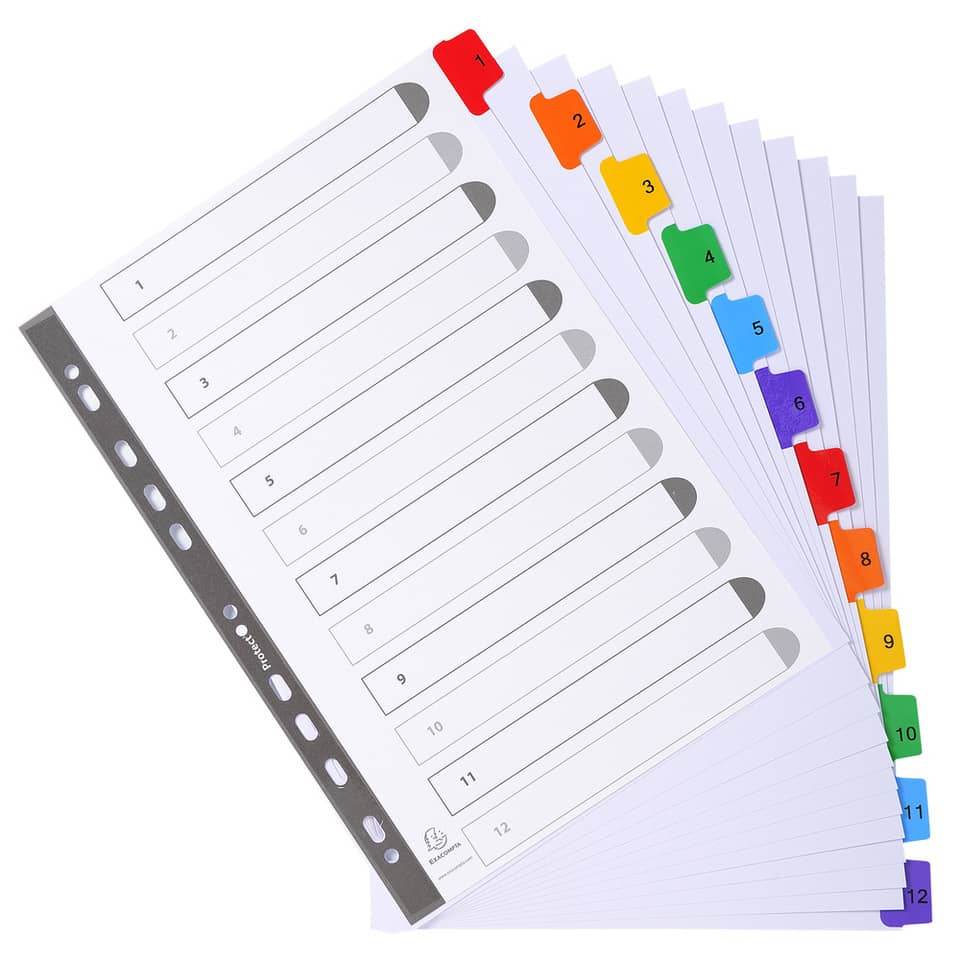 Intercalari stampati in digitale Exacompta Protect'o cartoncino A4 160g/mq 12 tasti da 1 a 12 - 1112E