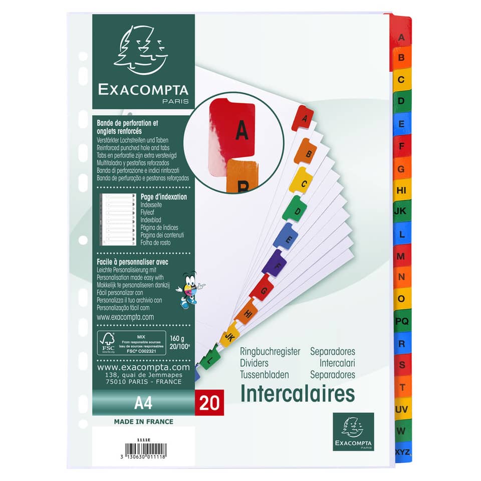 Intercalari stampati in digitale Exacompta Protect'o cartoncino A4 160g/mq 20 tasti AZ - 1111E