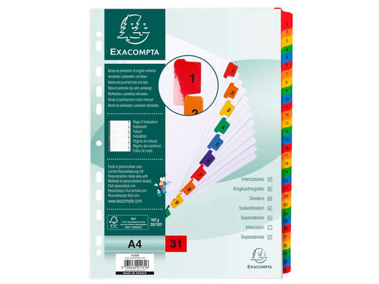 Intercalari stampati in digitale Exacompta multicolori rinforzati Protect'o cartoncino A4 160g/mq da 1 a