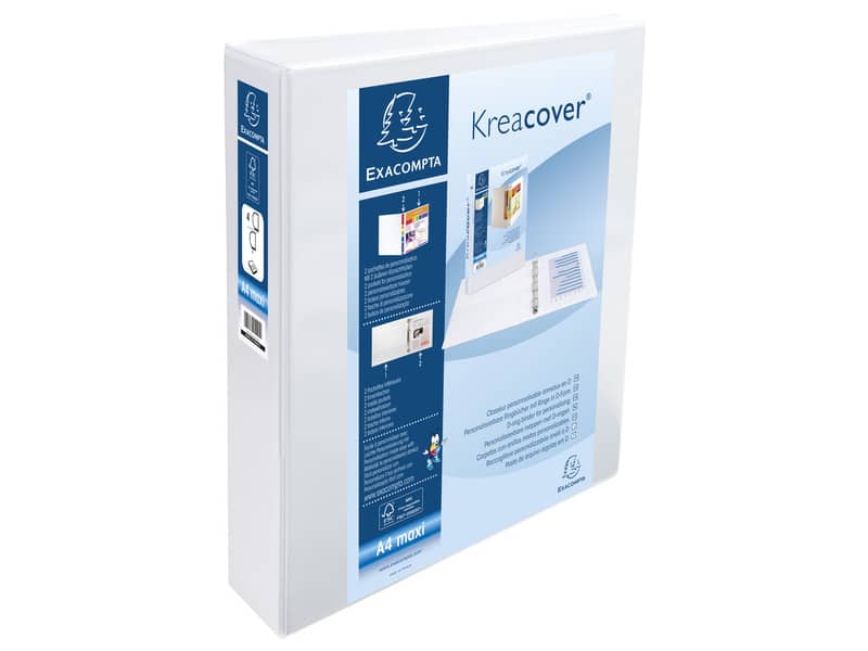 Raccoglitore personalizzabile Exacompta A4 maxi Kreacover® bianco 4 anelli a D 40 mm - 51943E