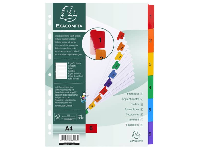 Intercalari stampati in digitale Exacompta multicolori rinforzati Protect'o cartoncino A4 160g/mq 6 tasti