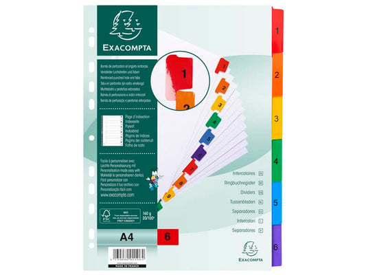 Intercalari stampati in digitale Exacompta multicolori rinforzati Protect'o cartoncino A4 160g/mq 6 tasti