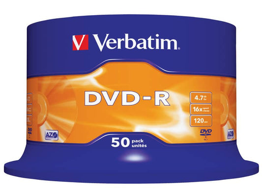 DVD-R Verbatim 16x 4.7 GB Spindle Case in confezione da 50 dvd-r - 43548