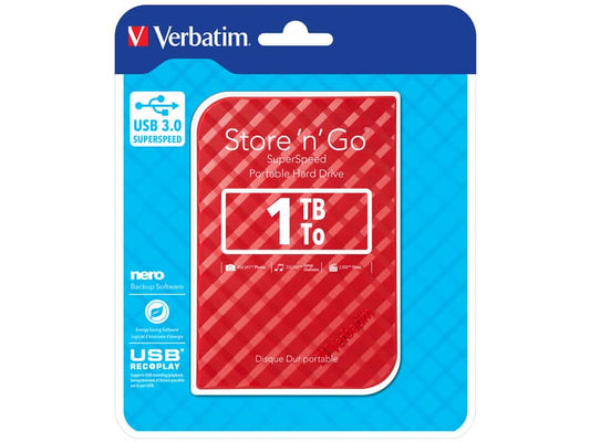 Hard Disk Esterno Verbatim Store 'n' Go USB 3.0 1 TB rosso - 53203