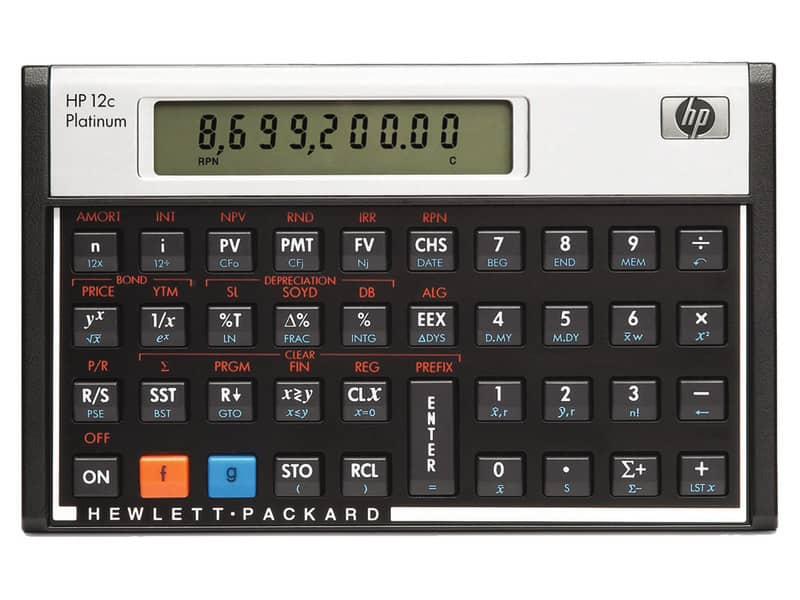 Calcolatrice finanziaria HP 12C Platinum con display LCD da 12 caratteri regolabile nero/argento HP-12C PLAT/UUZ