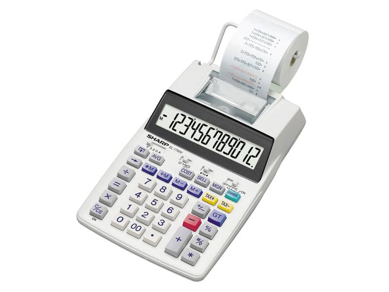 Calcolatrice scrivente a doppia alimentazione SHARP EL-1750V con display LCD a 12 cifre grigio - SH-EL1750V