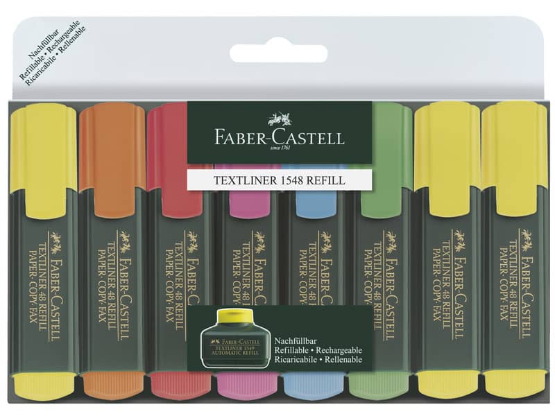 Evidenziatori Faber-Castell Textliner 48 Refill tratto 1-2-5 mm assortiti astuccio da 6+2 omaggio - 154862