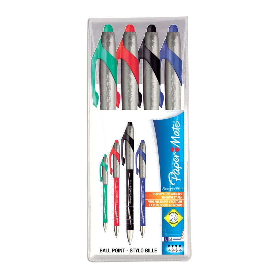 Penna a sfera a scatto Paper Mate Flexgrip Elite L 1,4 mm assortiti set da 4 - S0898691