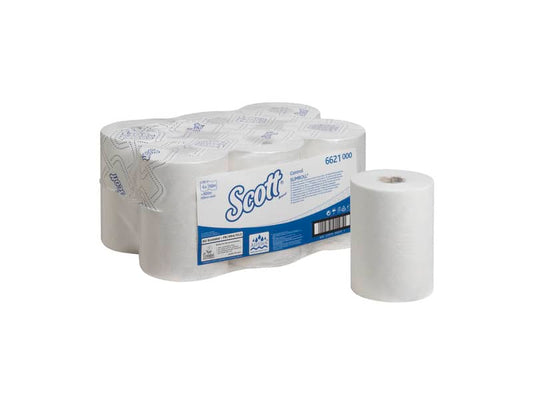 Asciugamani a rotolo SCOTT® in carta bianco 1 velo 19,8 cm x 25 m senza strappi - confezione da 6 rotoli - 6621