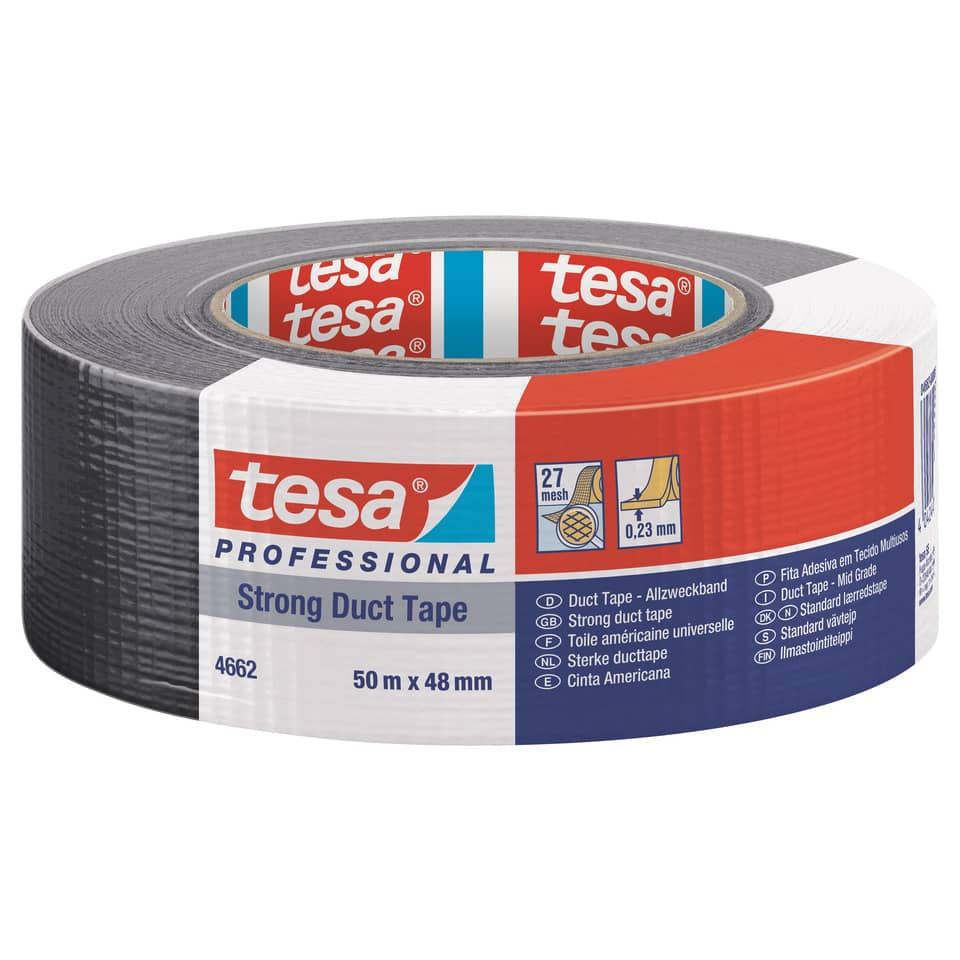 Nastro isolante tesa duct 4662 in tessuto plastificato trasparente 27 mesh 48 mm x 50 m nero - 04662-00194-01