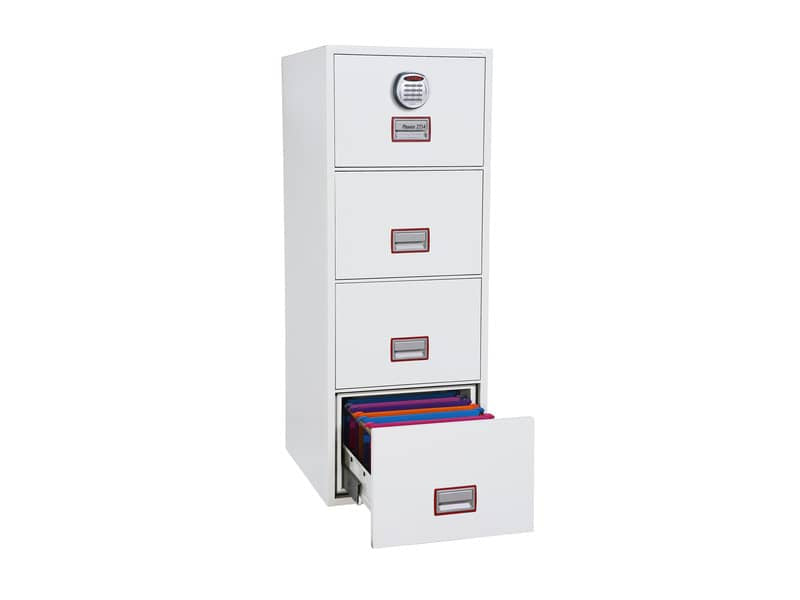 Classificatore ignifugo Phoenix bianco - Ral 9003 4 cassetti da 49lt. con serratura elettronica R3 - FS 2254 E
