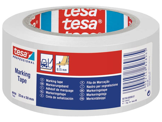 Nastro per segnalazioni in PVC tesa Tesaflex® 60760 rivestito gomma resina 50mmX33m bianco - 60760-00094-15